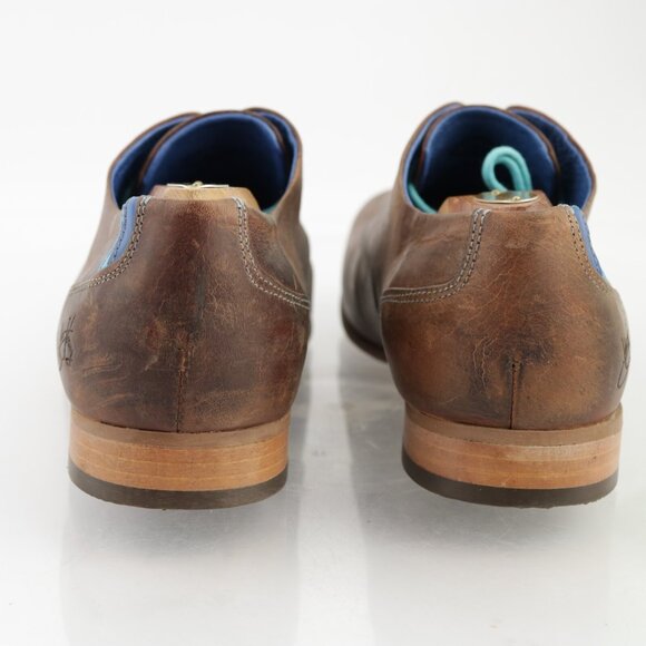 John Fluevog Mens CBC Radio Oxfords Size 8 M Brown Leather Turquoise Dress Shoe - Picture 4 of 16